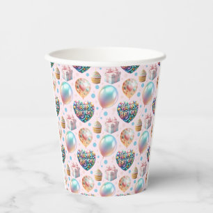 Cute pastel birthday pattern paper cups