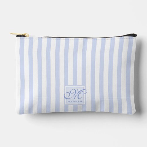 Cute Pastel Blue and White Stripes _ Monogrammed Accessory Pouch