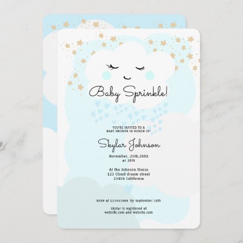 Cute pastel blue baby sprinkle clouds baby shower invitation