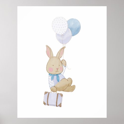 Cute Pastel Blue Ballons Bunny Nursery Decor