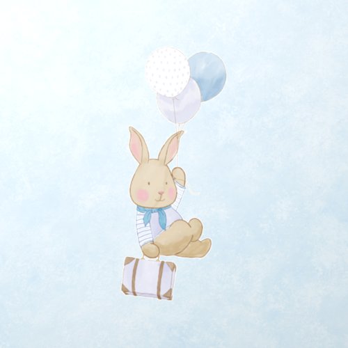 Cute Pastel Blue Ballons Bunny Nursery Decor Wall Decal