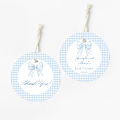 Cute pastel blue bow baby boy shower thank you favor tags