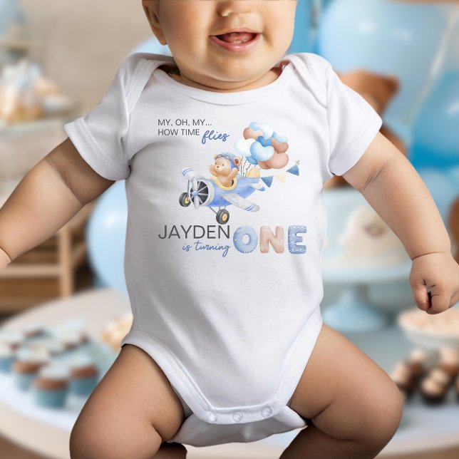 Cute Pastel Blue Brown Baby Bear Turning One Bodysuit (Creator Uploaded)