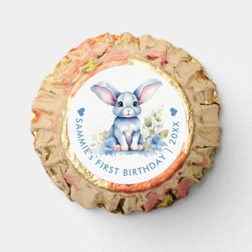 Cute Pastel Blue Bunny Birthday Easter Watercolor Reeses Peanut Butter Cups