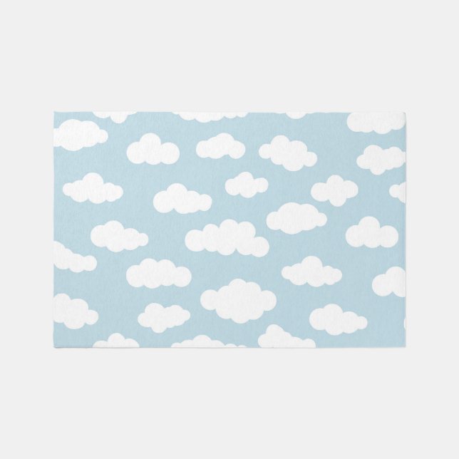 Cute Pastel Blue Clouds Round Kids Play Mat Rug (Front)