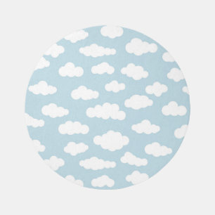 Cute Pastel Blue Clouds Round Kids Play Mat Rug