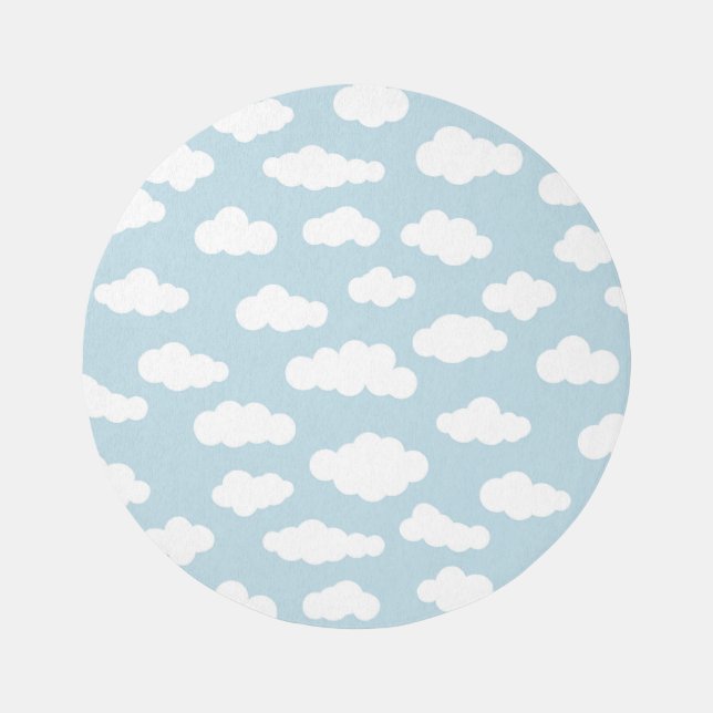 Cute Pastel Blue Clouds Round Kids Play Mat Rug (Front)