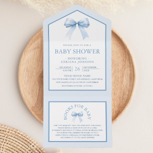 Cute Pastel Blue Coquette Bow Baby Shower All In One Invitation