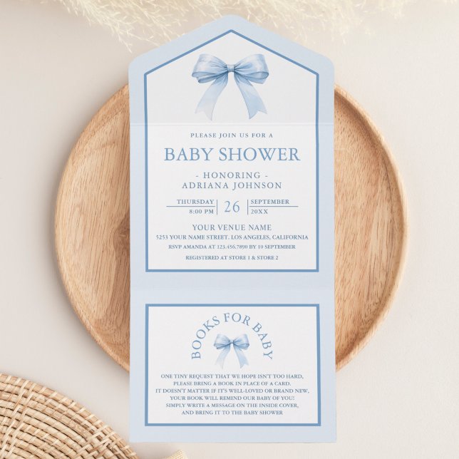 Cute Pastel Blue Coquette Bow Baby Shower All In One Invitation (Creator Uploaded)