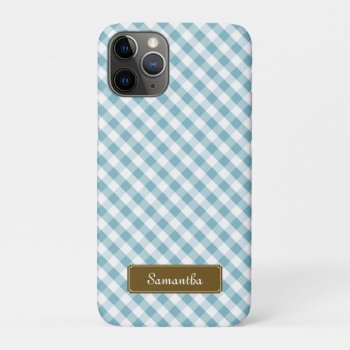 Cute Pastel Blue Gingham Pattern Iphone 11 Pro Case by heartlockedcases at Zazzle