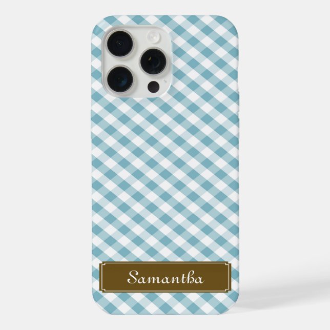 Cute Pastel Blue Gingham Pattern Iphone Case (Back)