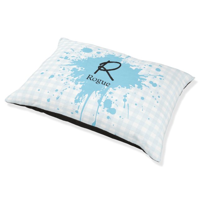 Cute Pastel Blue Gingham Pattern Pet Bed (Angled)
