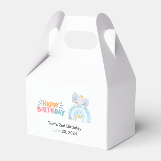 Cute pastel blue happy birthday elephant favor box (Front Side)