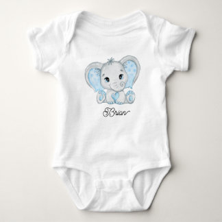 Cute Pastel Blue Little Boy Elephant Baby Bodysuit
