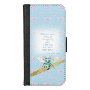 Cute Pastel Blue Pink Bow Bible Turquoise Bee iPhone 8/7 Wallet Case
