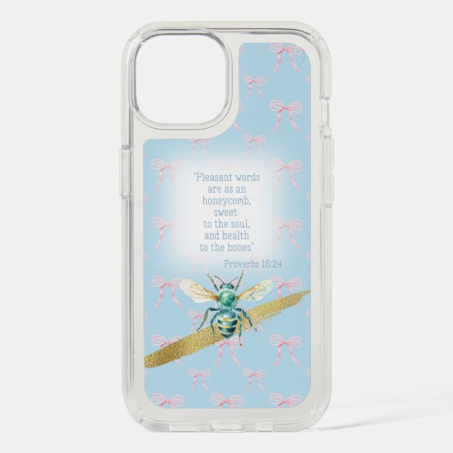 Cute Pastel Blue Pink Coquette Bible Turquoise Bee Speck iPhone Case (Front)
