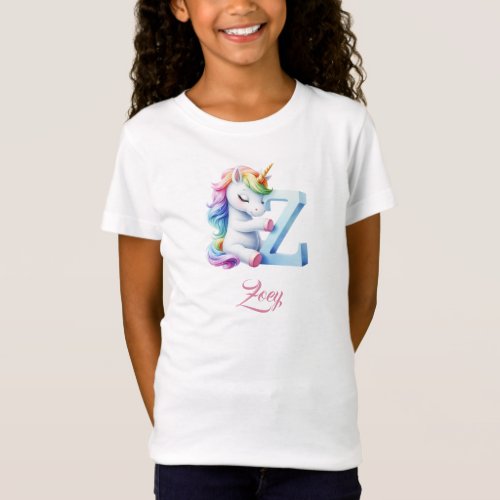 Cute Pastel blue pink Unicorn Letter Z Monogram  T_Shirt