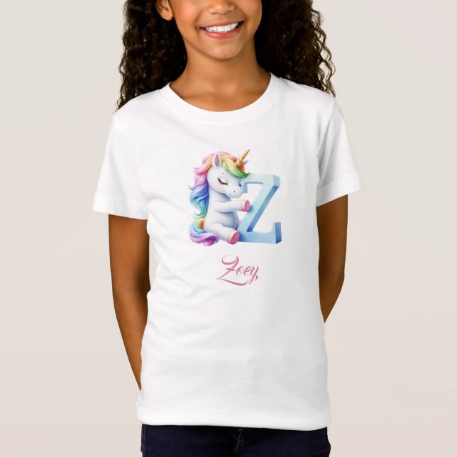 Cute Pastel blue pink Unicorn Letter Z Monogram  T-Shirt (Front)