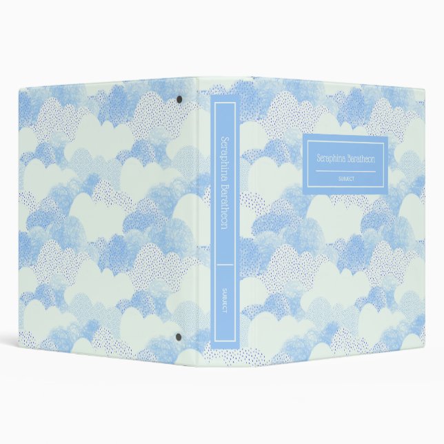 Cute Pastel Blue Rain Clouds Personalized Name 3 Ring Binder (Background)