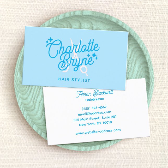Cute Pastel Blue Retro Hairdresser Scissors Business Card (Creator Uploaded)