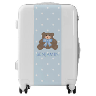 Cute Pastel Blue Ribbon Sweet Teddy Bear Baby Boy Luggage