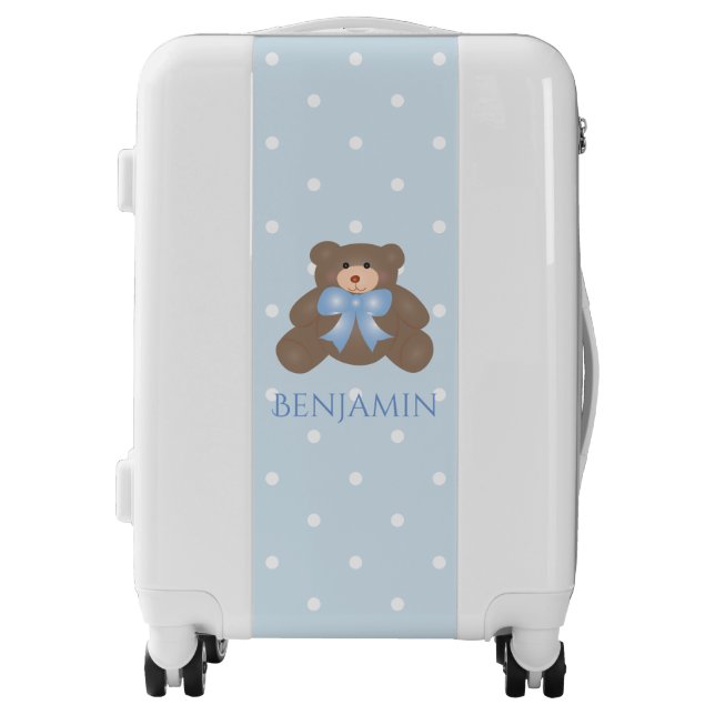 Cute Pastel Blue Ribbon Sweet Teddy Bear Baby Boy Luggage (Front)
