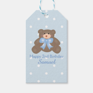 Cute Pastel Blue Ribbon Teddy Bear Boy Birthday Gift Tags