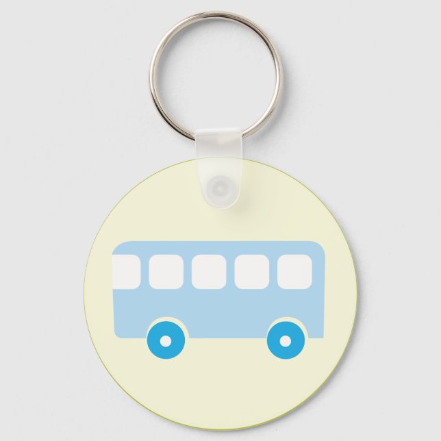 Cute Pastel Blue School Bus Icon Keychain (Front)