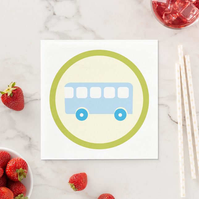 Cute Pastel Blue School Bus Icon Napkins (Creator Uploaded)