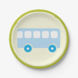 Cute Pastel Blue School Bus Icon Paper Plates