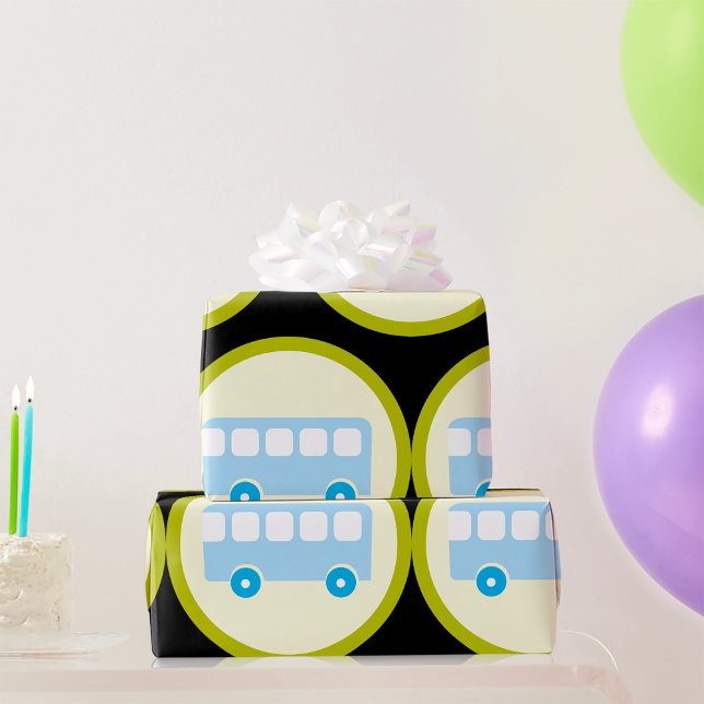 Cute Pastel Blue School Bus Icon Wrapping Paper (Creator Uploaded)