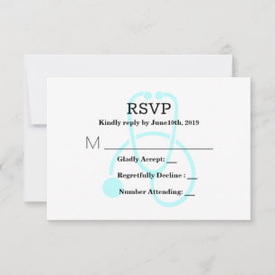 Cute Pastel Blue Stethoscope RSVP Card