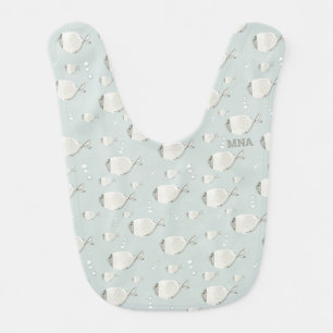 Cute Pastel Blue Watercolor Fish Baby Boy Monogram Bib