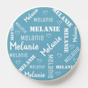 Cute Pastel Blue Word Art Cloud Heart Name Custom PopSocket