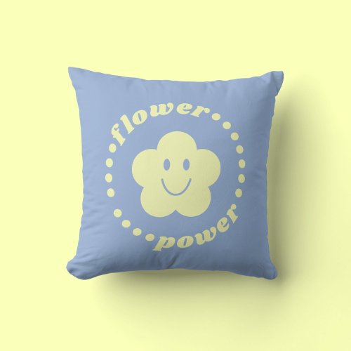 Cute Pastel Blue Yellow Daisy Smile Face Slogan Throw Pillow