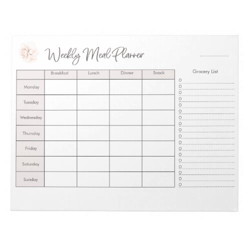 Cute pastel blush simple weekly meal planner notepad