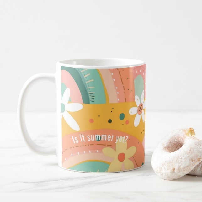 Cute Pastel Blush Teal Boho Flowers and Rainbow  Coffee Mug (With Donut)