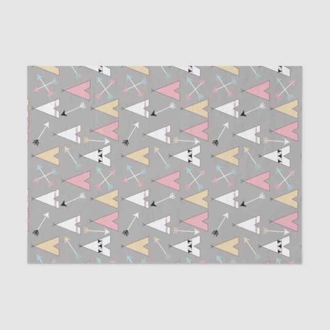 Cute Pastel Bohemian Teepees and Arrows Tissue Paper (Front)