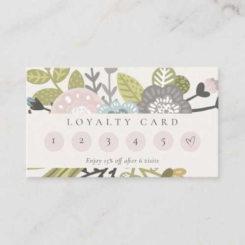 Cute Pastel Boho Blush Blue Floral 6 Punch Loyalty Business Card
