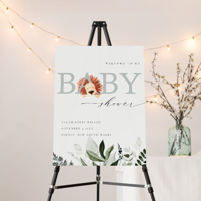 Cute Pastel Boho Lion Foliage Shower Welcome Foam Board (In Situ (Stand))
