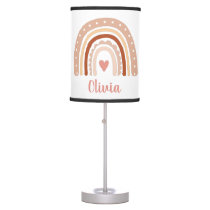 Cute Pastel Boho Rainbow Girls Name Nursery Table Lamp