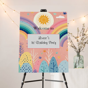 Cute Pastel Boho Rainbow & Sun Above Forest Foam Board