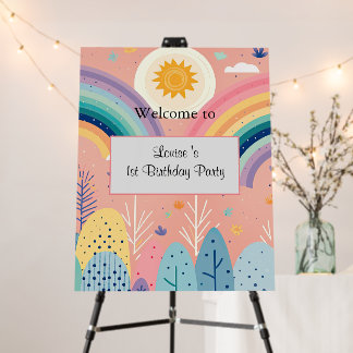 Cute Pastel Boho Rainbow & Sun Above Forest Foam Board
