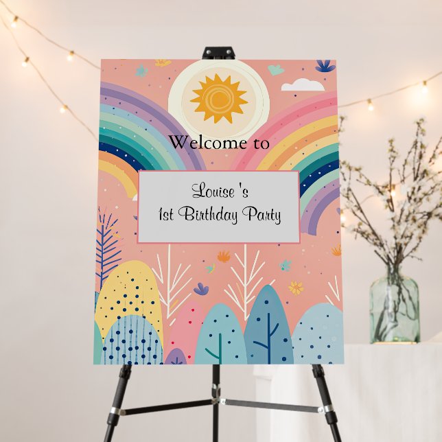 Cute Pastel Boho Rainbow & Sun Above Forest Foam Board (In Situ (Stand))