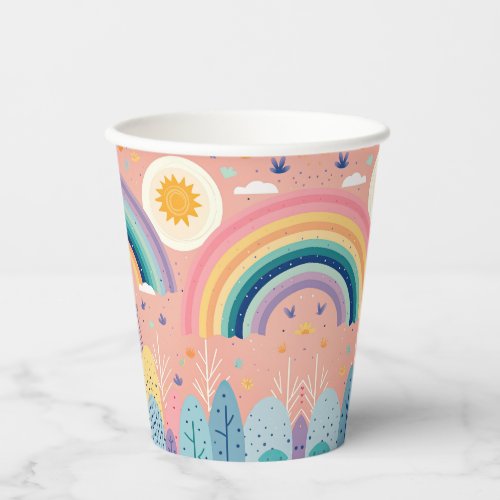 Cute Pastel Boho Rainbow  SunAbove Forest Pattern Paper Cups