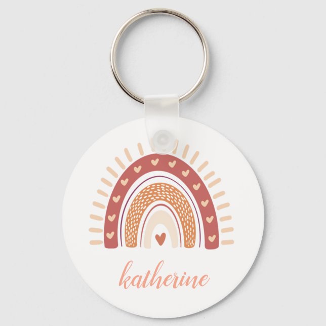 Cute Pastel Boho Terracotta Rainbow Keychain (Front)