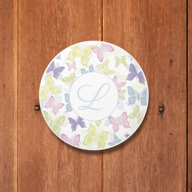 Cute Pastel Botanical Butterflies Ceramic Knob (Pastel botanical butterflies monogram door knob)