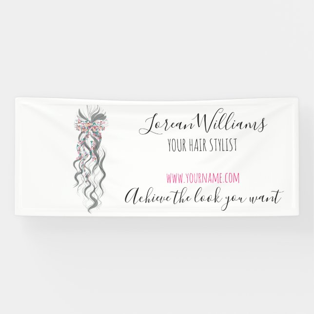 Cute Pastel Bride Wavy Hairstyle Hair Salon Floral Banner (Horizontal)