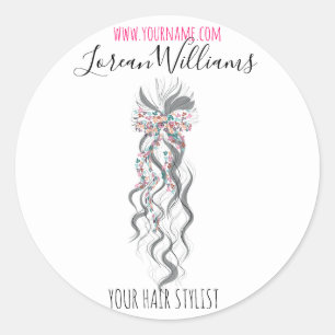 Cute Pastel Bride Wavy Hairstyle Hair Salon Floral Classic Round Sticker