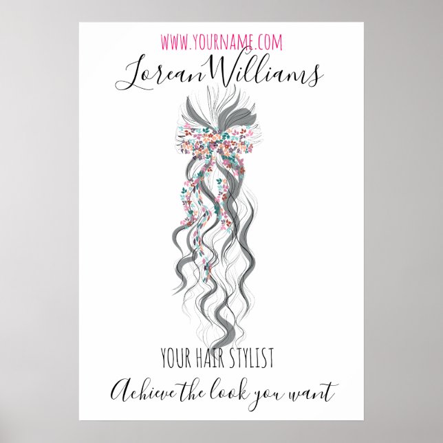 Cute Pastel Bride Wavy Hairstyle Hair Salon Floral Poster (Front)